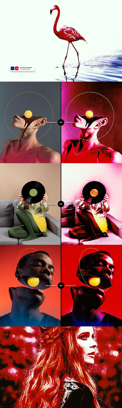 高品质的时尚高端专业的逼真手绘油画质感photoshop动作预设