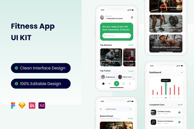 健身手机应用程序APP UI KIT (FIG,SKETCH,XD)