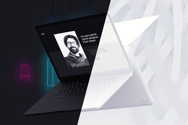 黑白双色场景笔记本电脑样机演示视频AE模板[2.63GB,AEP]