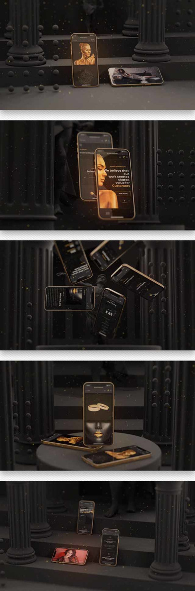 黑金场景豪华金色手机App应用演示介绍视频AE模板[1.79GB,AEP]