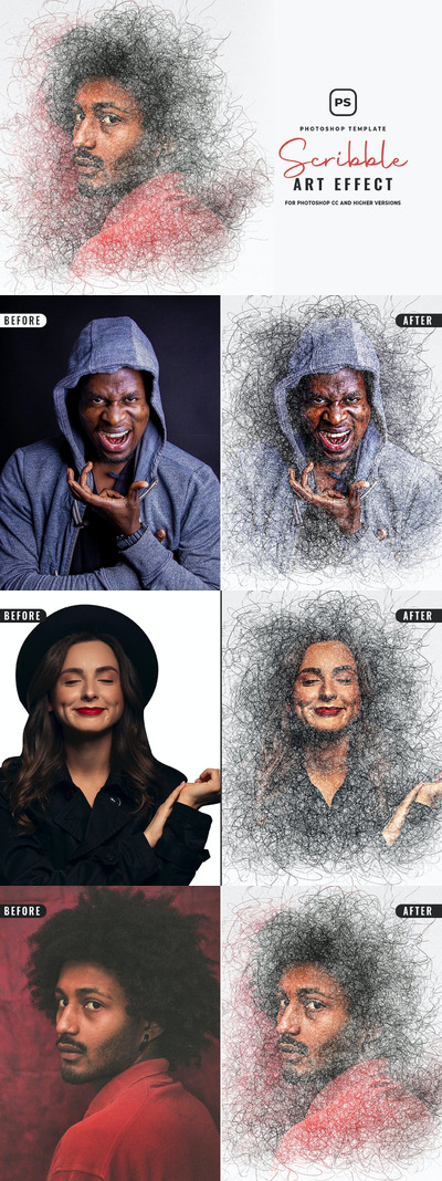时尚高端手绘效果涂鸦艺术效果photoshop动作预设图层样式
