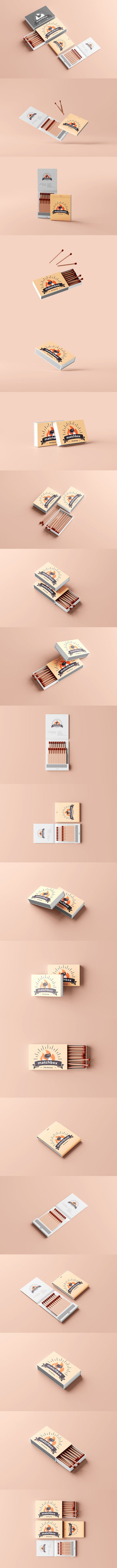 火柴盒和纸板火柴包装设计样机 (psd)