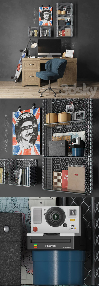 包含办公桌椅电脑及装饰组合的工作场所工作场景3D模型（OBJ,MAX）