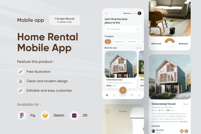 房屋租赁 App UI Kit (FIG,SKETCH,XD)