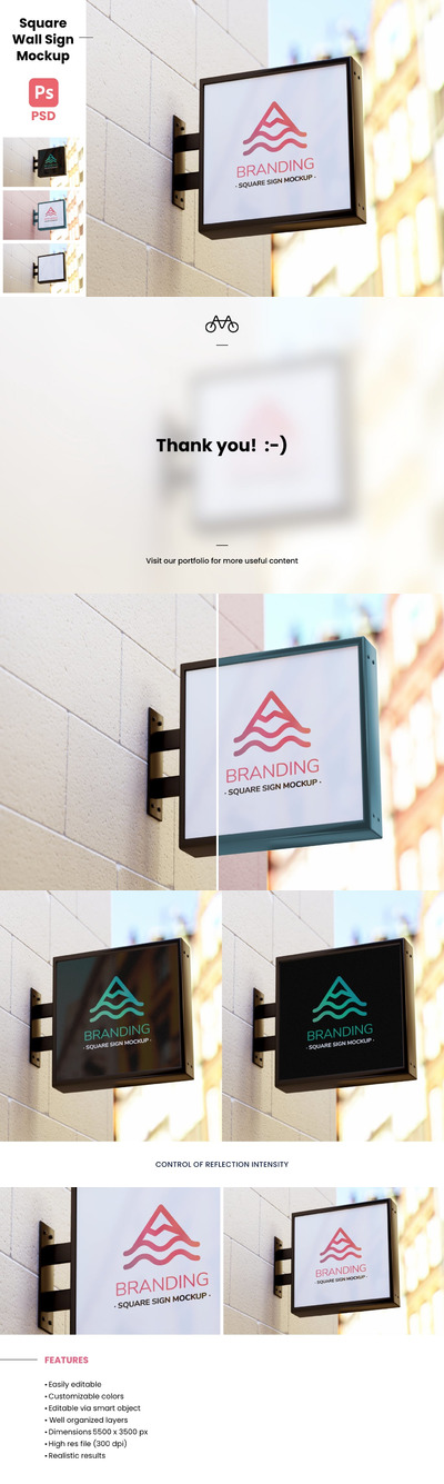 墙壁方形标志Logo招牌样机 (PSD)