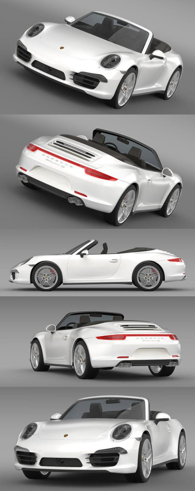 保时捷Porsche 911 Carerra 4S Cabrio 2014款敞篷跑车3D模型（OBJ,FBX,MAX,Blend）