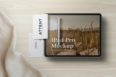 带电子笔的iPad Pro平板电脑样机 (PSD)