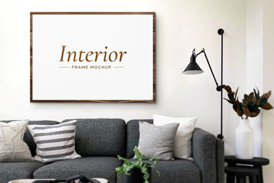 沙发墙画作品展示框架样机模板 (PSD)