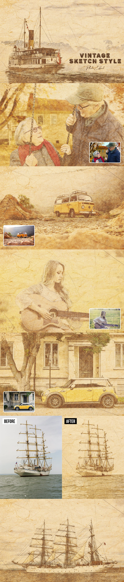 复古素描风格Photoshop动作 (ATN,PAT)