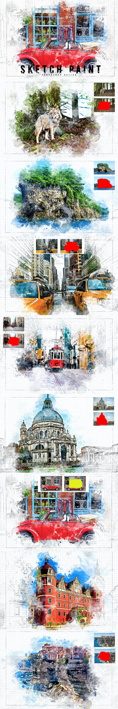 PS水彩草图生成动作 (ABR,ATN,PAT)