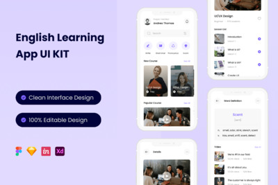 英语学习 App UI Kit (FIG,SKETCH,XD)