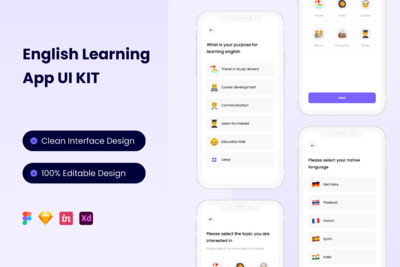 英语学习 App UI Kit (FIG,SKETCH,XD)