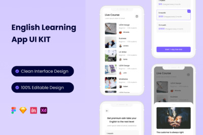 英语学习 App UI Kit (FIG,SKETCH,XD)