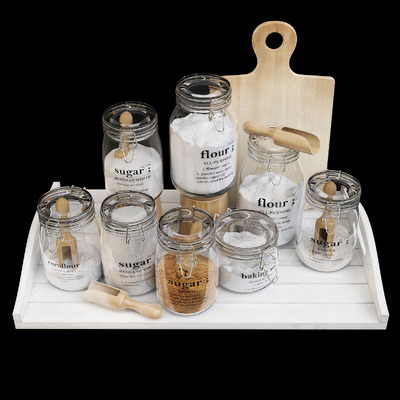 装有糖 面粉 玉米粉的厨房玻璃罐3D模型（MAX）