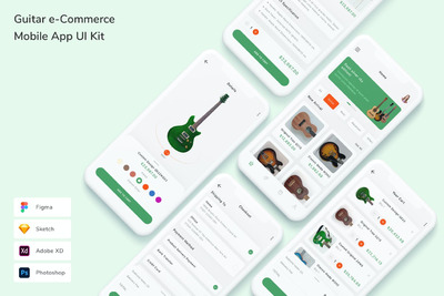 吉他电商 App UI Kit (FIG,PSD,SKETCH,XD)