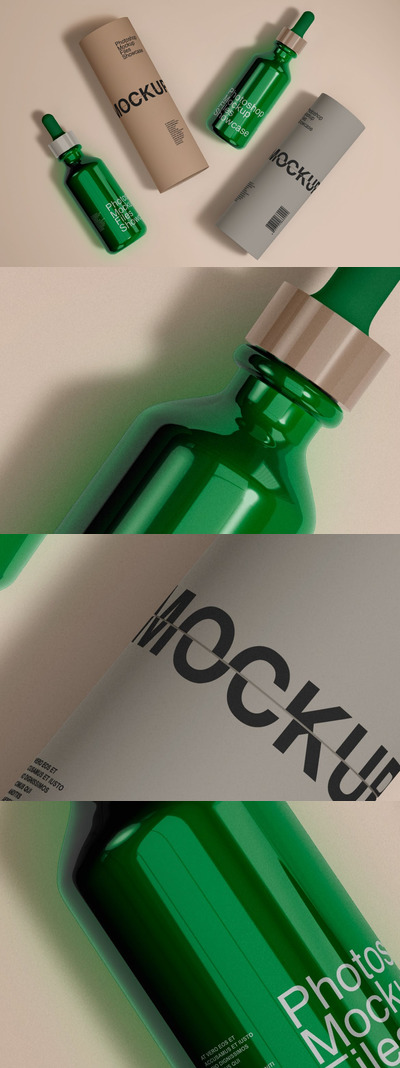玻璃瓶和纸管包装设计样机 (PSD)