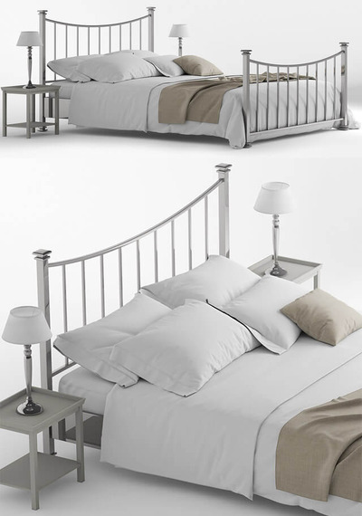 Cantori ALAN金属床和床上用品床头柜落地灯组合3D模型（OBJ,FBX,MAX）