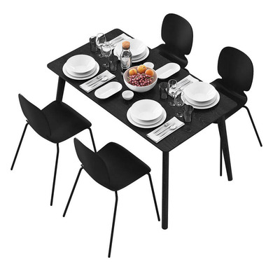 宜家黑色餐桌椅和桌上的餐具组合3D模型（OBJ,MAX）