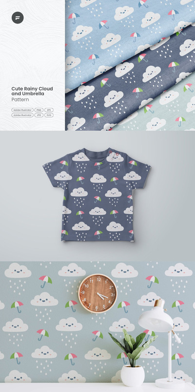 可爱雨云雨伞图案 (AI,EPS,PNG,JPG,SVG,AFDESIGN)