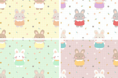 可爱兔子无缝图案 (AI,EPS,JPG)