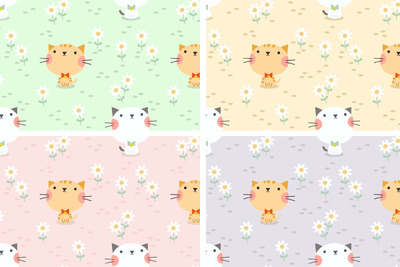 四种颜色的可爱猫咪图案 (AI,EPS,JPG)