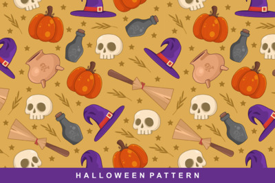 万圣节卡通图案无缝矢量图案 (AI,EPS,PNG)