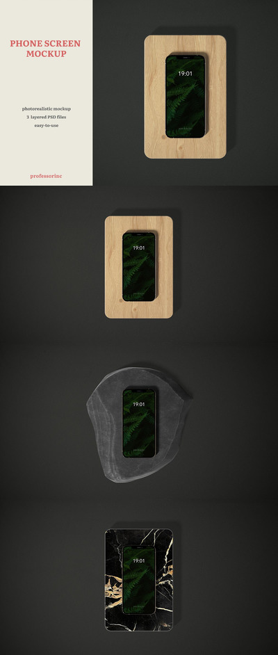 手机屏幕UI展示俯视图样机 (PSD)