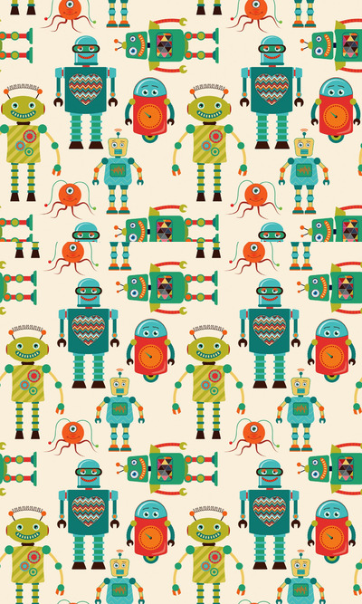 复古机器人无缝图案 (AI,EPS,PNG,JPG)
