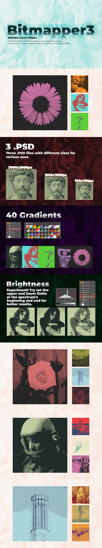 复古像素位图效果模板 (psd,grd)