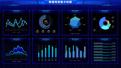 蓝色大数据可视化图表统计后台智慧‘大屏Ui首页