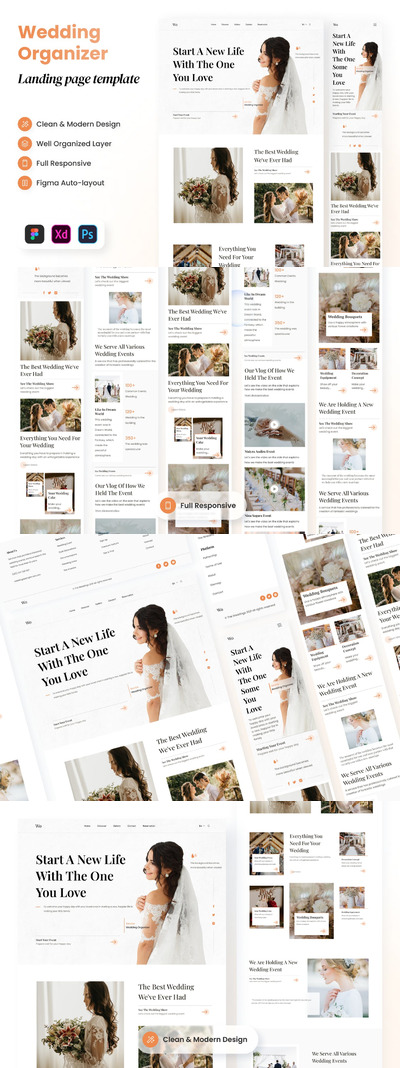 婚礼组织者着陆页 (PSD,XD,FIG)