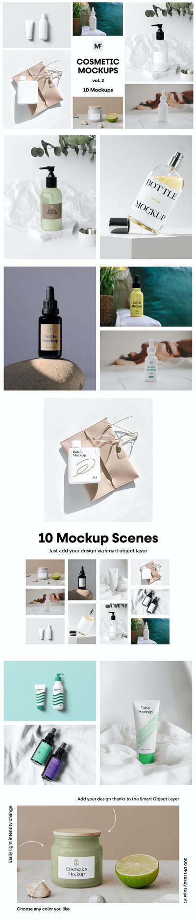 极简场景化妆品包品牌展示样机模板 (PSD,JPG)