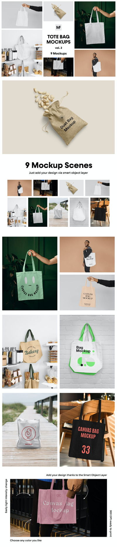 手提帆布袋设计样机模板 (PSD,JPG)