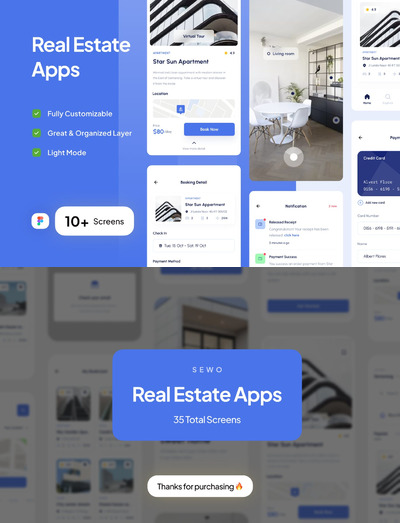 干净、现代、极简风格的房地产 App UI Kit (Part 2)