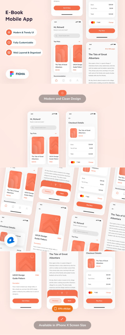 iPhone X 电子书 App UI Kit (FIG)