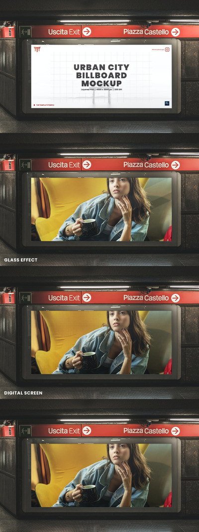 城市地铁灯箱广告牌设计样机 (PSD)