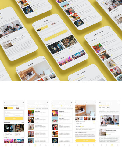 宿舍派对活动 App UI Kit (AI,EPS,FIG,PSD,SKETCH,SVG,XD)