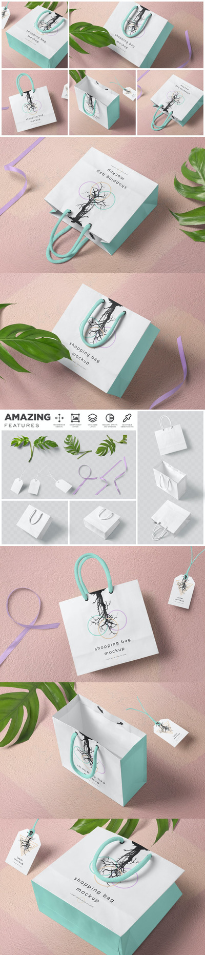 方形纸购物袋设计样机 (PSD)