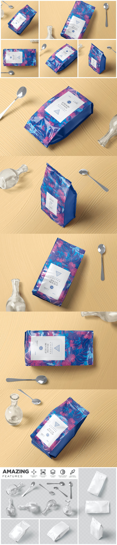 自立式茶&咖啡袋包装样机 (PSD)