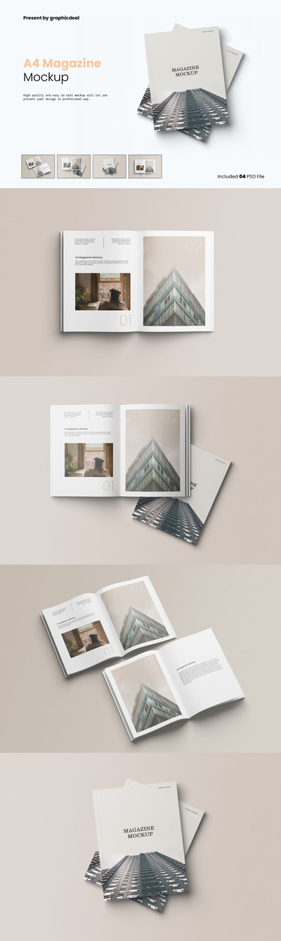 杂志宣传册页面设计展示样机 (PSD)