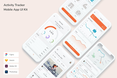 运动记录与追踪 App UI Kit (FIG,PSD,SKETCH,XD)