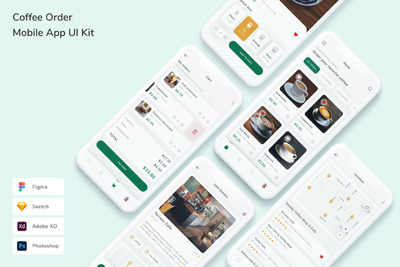 咖啡订单 App UI Kit (FIG,PSD,SKETCH,XD)