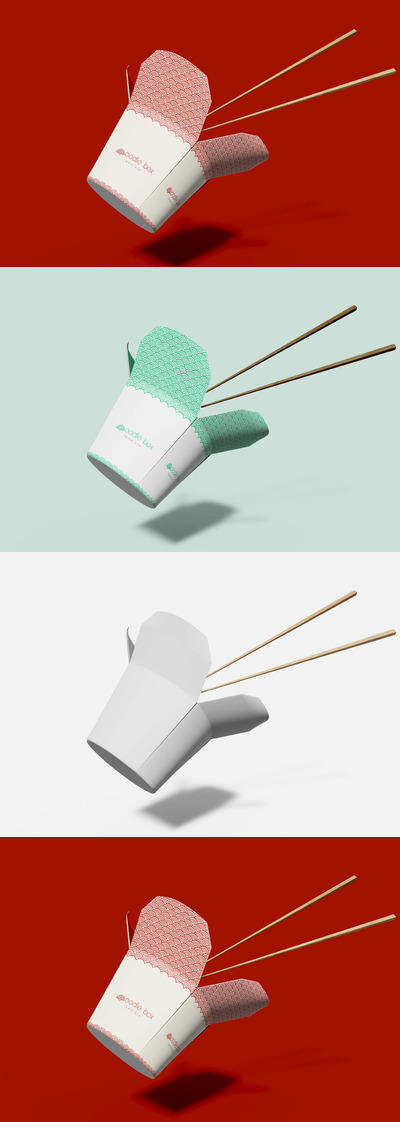 带筷子的外卖食品纸盒包装设计样机 (PSD)