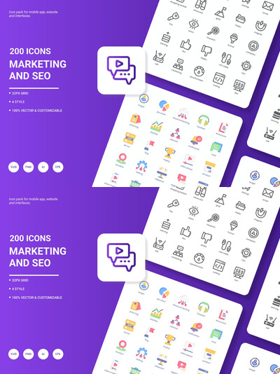 营销和搜索引擎优化图标 (AI,EPS,JPG,PDF,PNG,SVG)