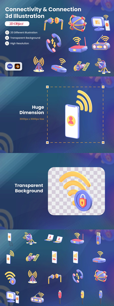 互联网科技3D图标 (PNG,Blend)