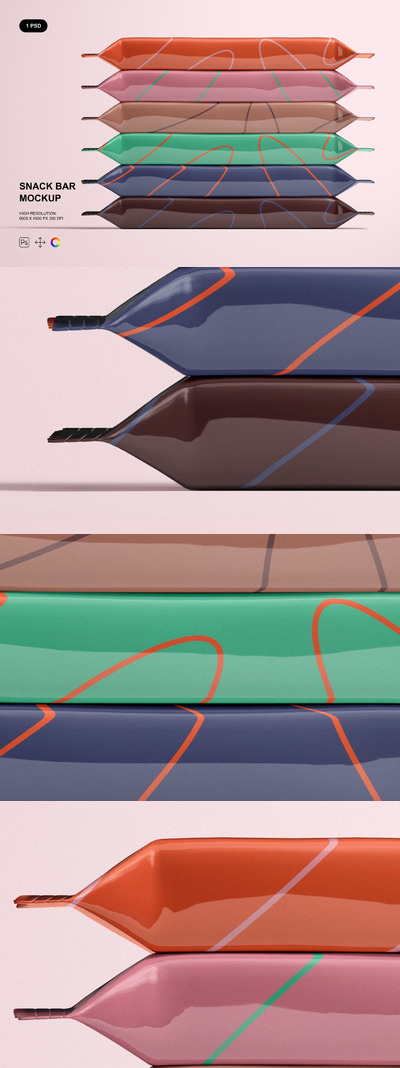 堆叠的塑料零食袋包装设计样机 (PSD)
