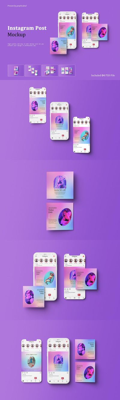 手机屏幕Instagram帖子样机 (PSD)