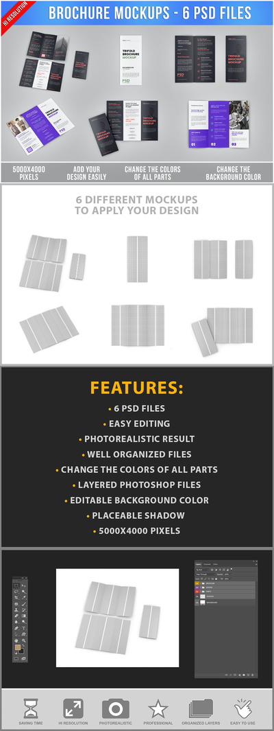 三折页传单宣传册设计样机模板 (PSD)