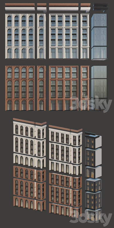 公寓楼建筑物外墙3D模型（OBJ,MAX）