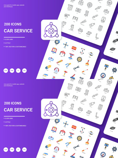 汽车服务图标包 (AI,EPS,JPG,PDF,PNG,SVG)